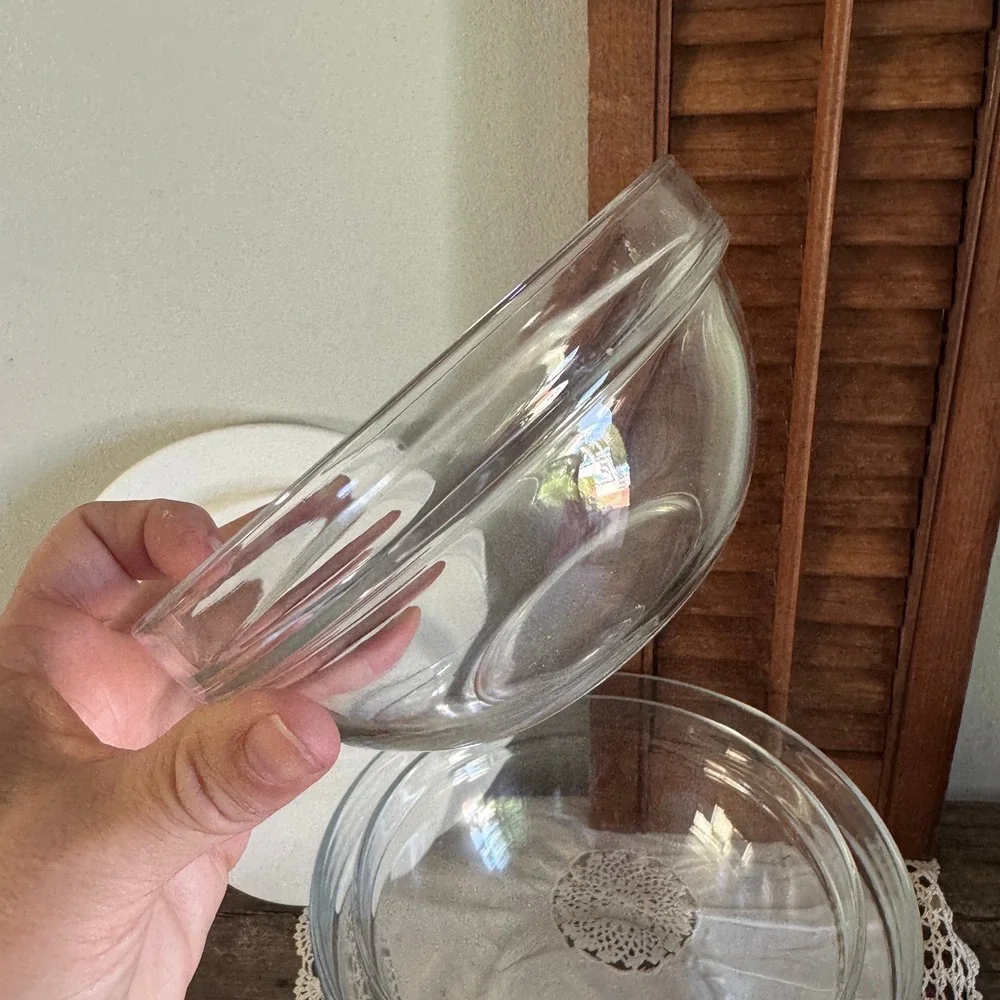 Set of 3 Glass Nesting Mixing Bowls with White Lids Clear Round Food Storage Set